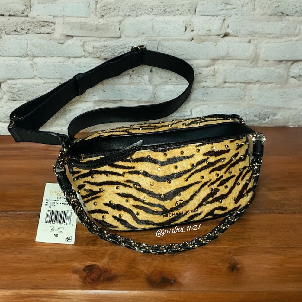 Michael Kors Slater Zebra Print Sling Pack NWT